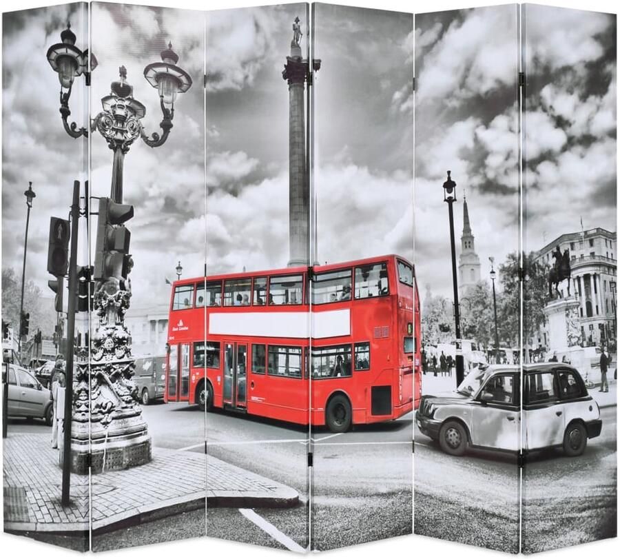 FIONERA Kamerscherm inklapbaar Londen bus 228x170 cm zwart en wit