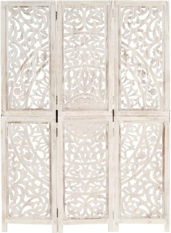 FIONERA Kamerscherm met 3 panelen handgesneden 120x165 cm mangohout wit
