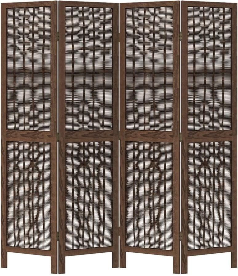FIONERA Kamerscherm met 4 panelen massief paulowniahout donkerbruin