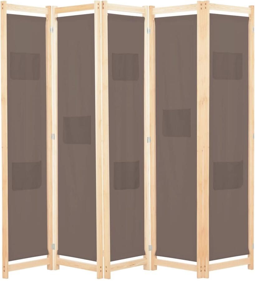 FIONERA Kamerscherm met 5 panelen 200x170x4 cm stof bruin