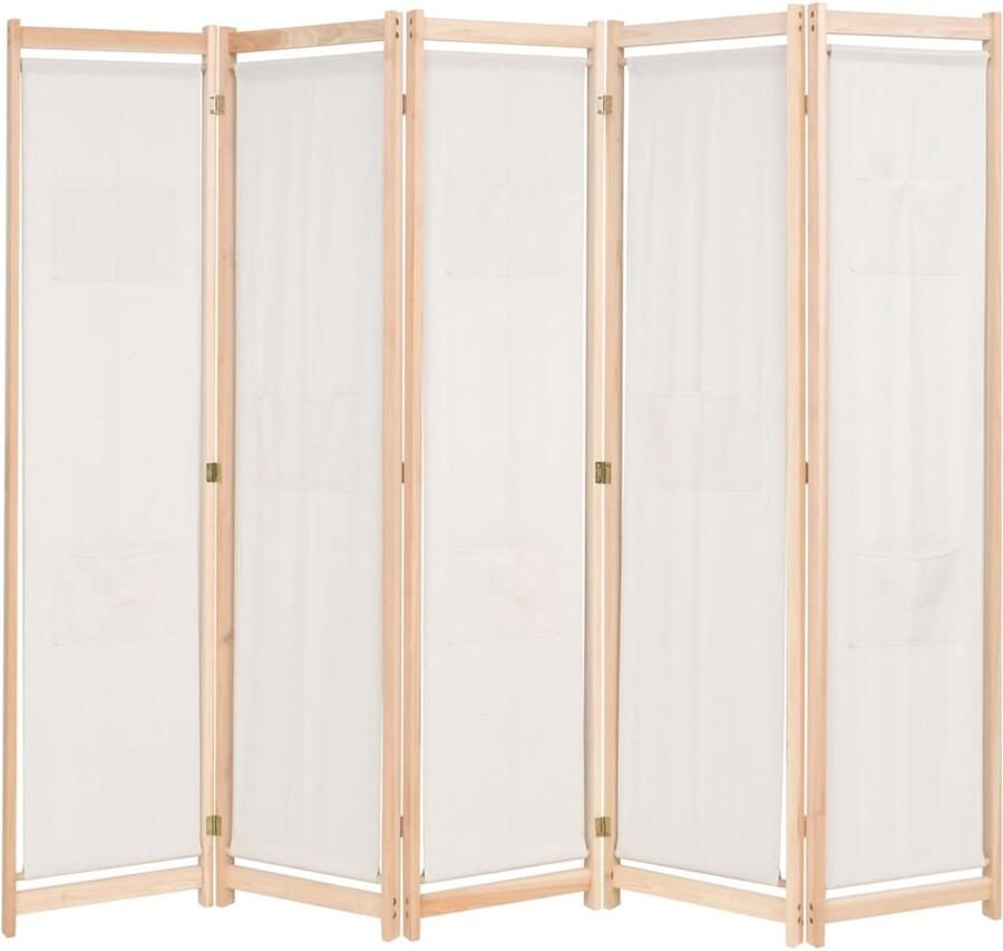 FIONERA Kamerscherm met 5 panelen 200x170x4 cm stof crème