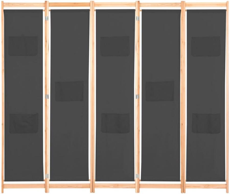 FIONERA Kamerscherm met 5 panelen 200x170x4 cm stof grijs