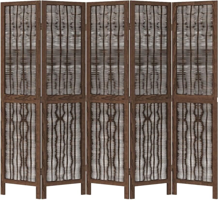 FIONERA Kamerscherm met 5 panelen massief paulowniahout donkerbruin
