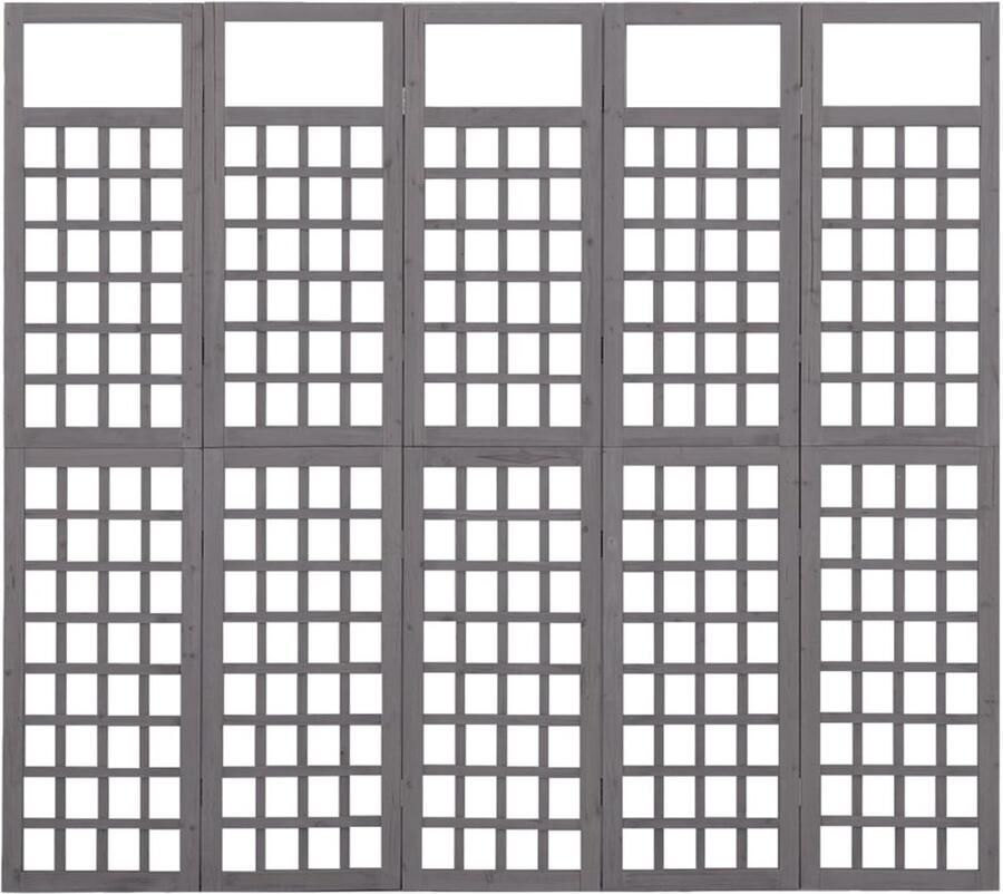 FIONERA Kamerscherm trellis met 5 panelen 201 5x180 cm vurenhout grijs