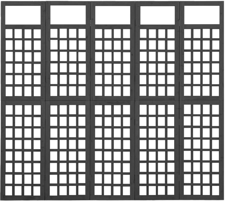 FIONERA Kamerscherm trellis met 5 panelen 201 5x180 cm vurenhout zwart