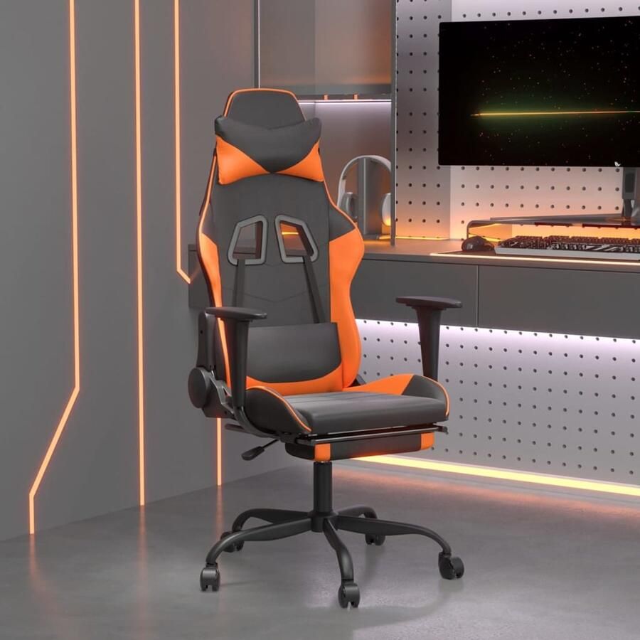 VidaXL Massage gamestoel Kunstleer Zwart & Oranje Gamestoel Gamingstoel Massage Functie Verstelbare Stoel Ergonomische Stoel
