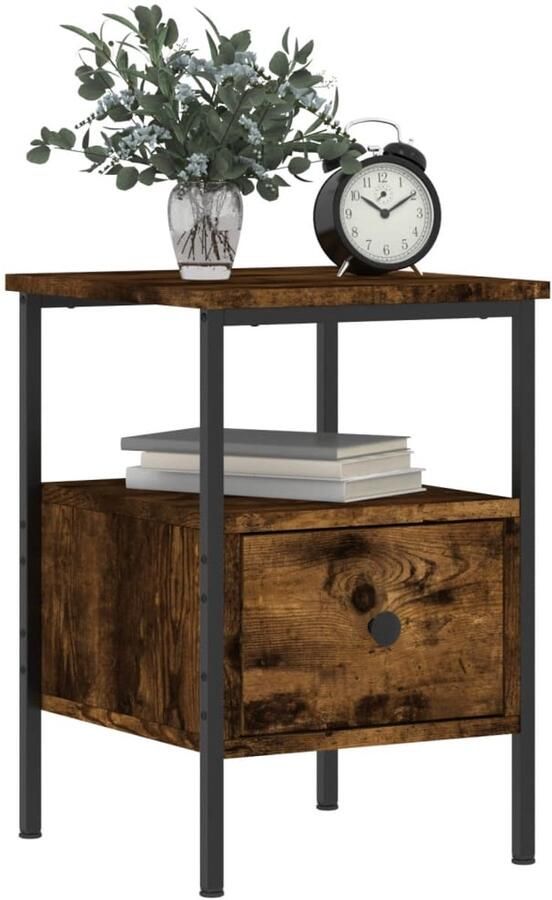 FIONERA Nachtkastje 34x36x50 cm bewerkt hout gerookt eikenkleurig