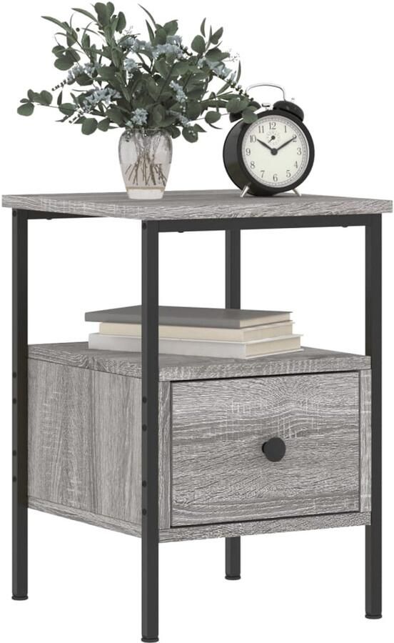 FIONERA Nachtkastje 34x36x50 cm bewerkt hout grijs sonoma eikenkleurig