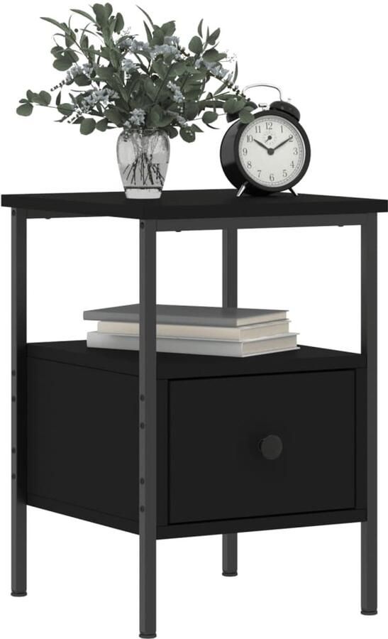 FIONERA Nachtkastje 34x36x50 cm bewerkt hout zwart