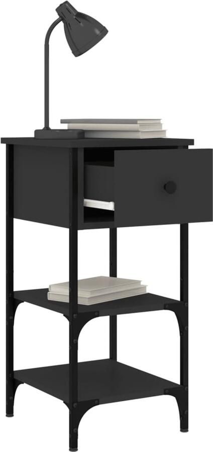 FIONERA Nachtkastje 34x36x70 cm bewerkt hout zwart