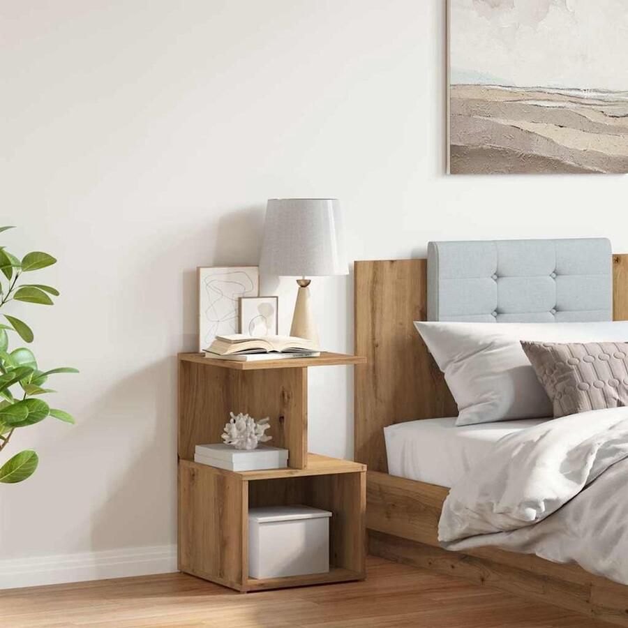 FIONERA Nachtkastje 35x35x55 cm bewerkt hout artisanaal eikenkleur