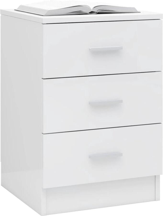 FIONERA Nachtkastje 38x35x56 cm bewerkt hout hoogglans wit