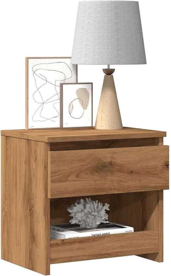 FIONERA Nachtkastje 40x30x39 cm bewerkt hout artisanaal eikenkleur
