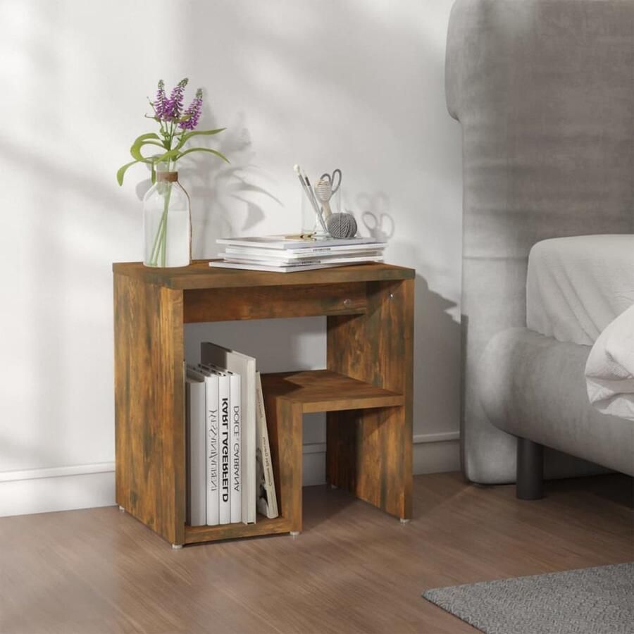 FIONERA Nachtkastje 40x30x40 cm bewerkt hout gerookt eikenkleurig