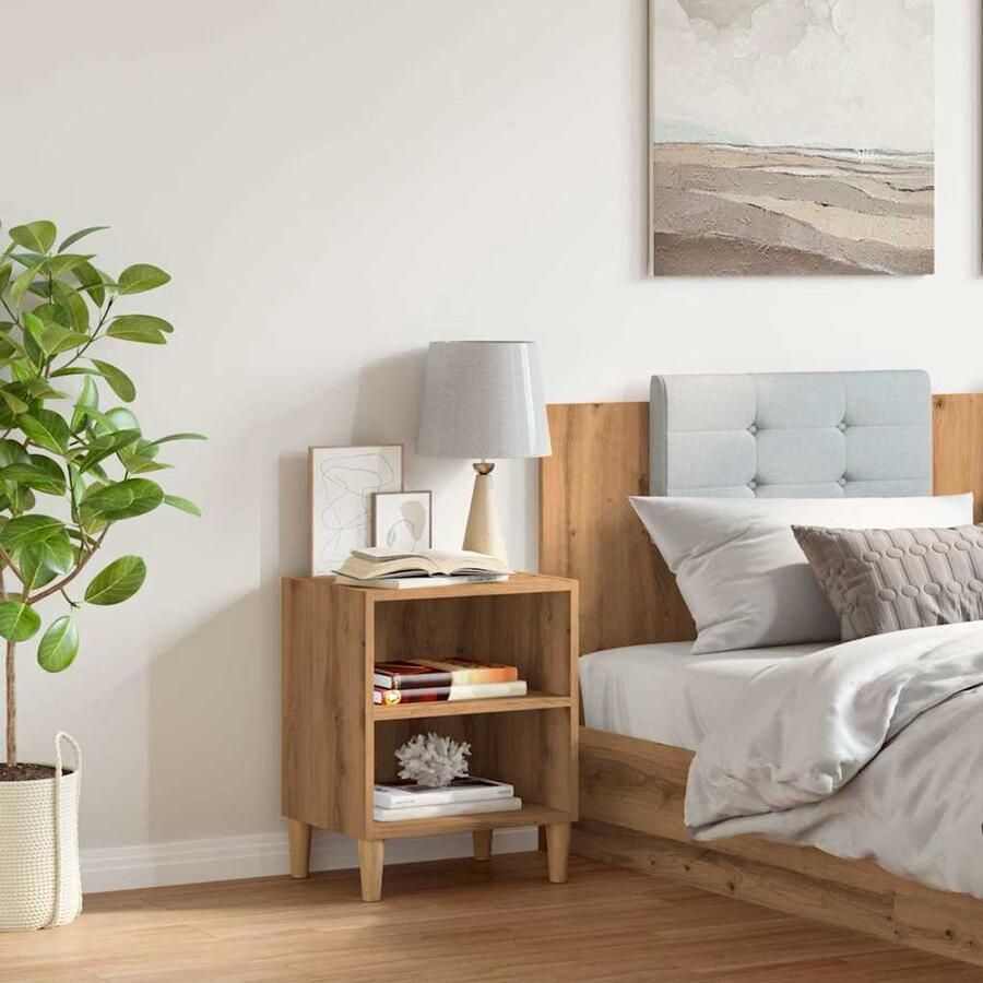 FIONERA Nachtkastje 40x30x50 cm bewerkt hout artisanaal eikenkleur