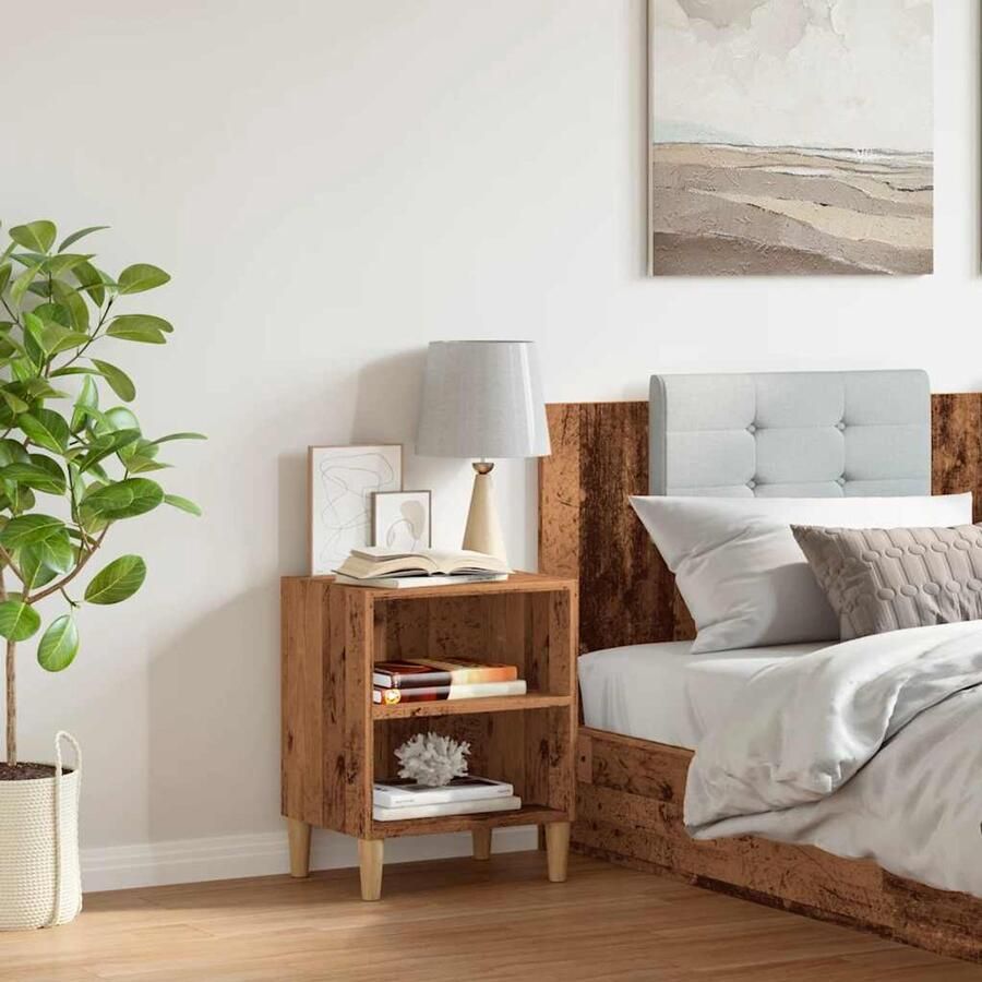 FIONERA Nachtkastje 40x30x50 cm bewerkt hout oud houtkleurig