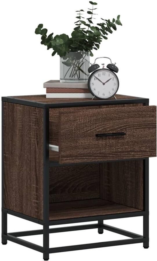 FIONERA Nachtkastje 40x31x50 cm bewerkt hout bruin eikenkleurig