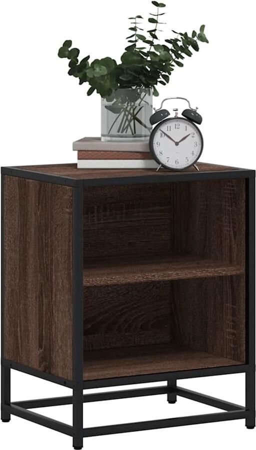 FIONERA Nachtkastje 40x31x50 cm bewerkt hout en metaal bruin eikenkleur