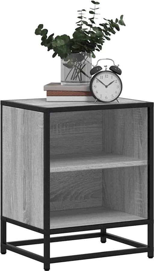 FIONERA Nachtkastje 40x31x50 cm bewerkt hout&metaal grijs sonoma eiken