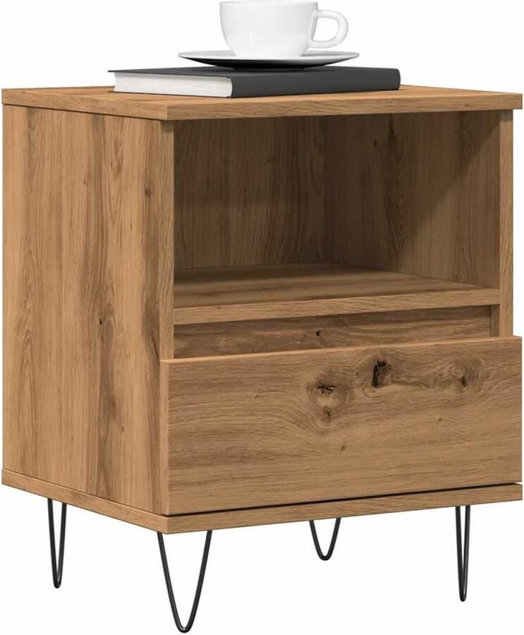 FIONERA Nachtkastje 40x35x50 cm bewerkt hout artisanaal eikenkleur