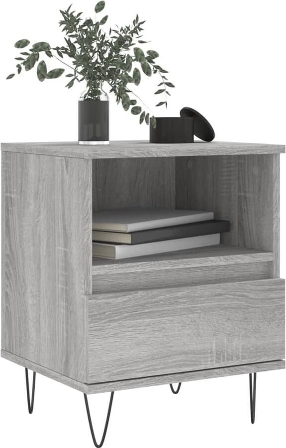 FIONERA Nachtkastje 40x35x50 cm bewerkt hout grijs sonoma eikenkleurig