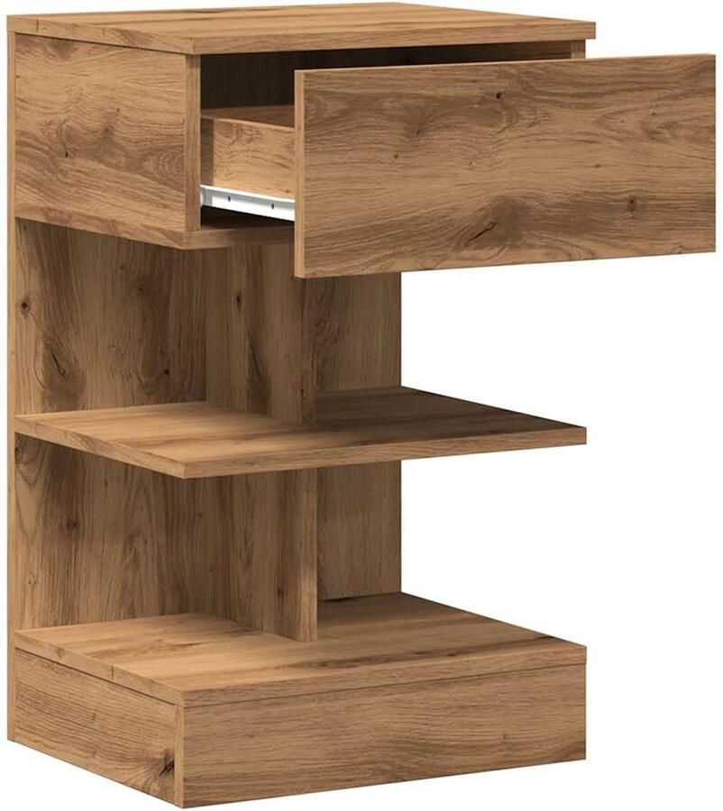 FIONERA Nachtkastje 40x35x65 cm bewerkt hout artisanaal eikenkleur