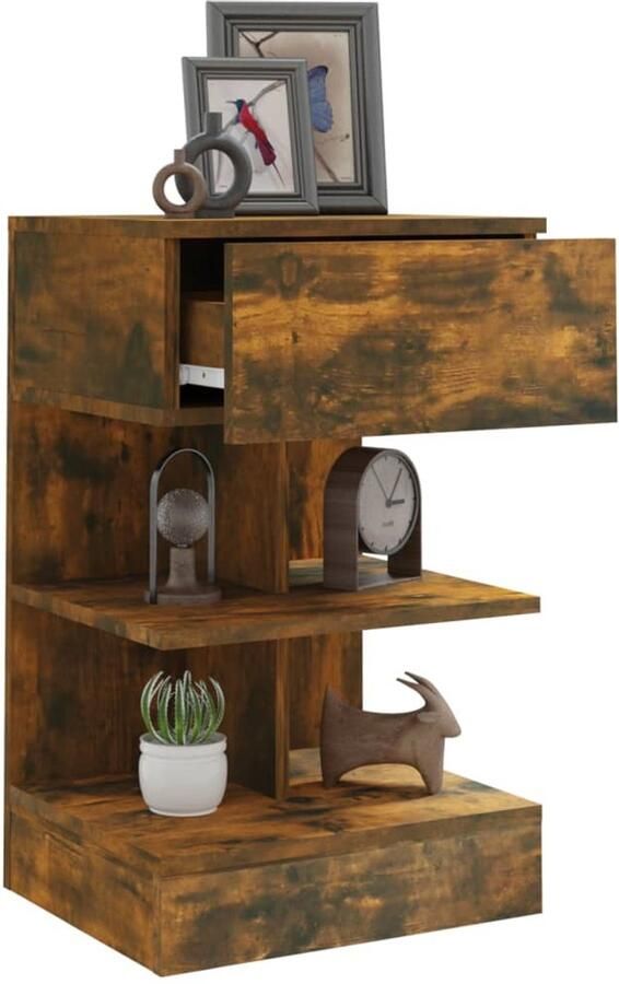 FIONERA Nachtkastje 40x35x65 cm bewerkt hout gerookt eikenkleurig