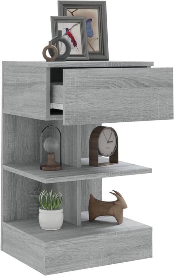 FIONERA Nachtkastje 40x35x65 cm bewerkt hout grijs sonoma eikenkleurig