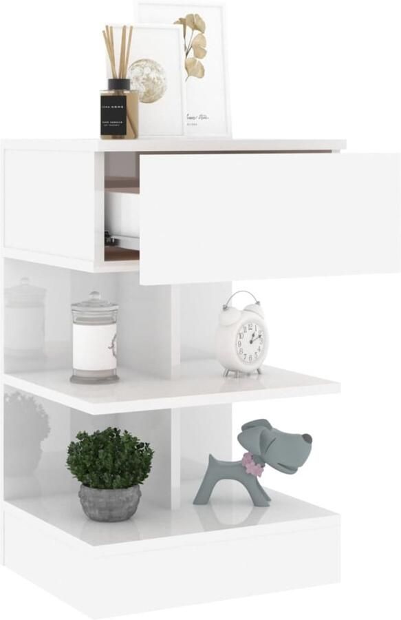 FIONERA Nachtkastje 40x35x65 cm bewerkt hout hoogglans wit