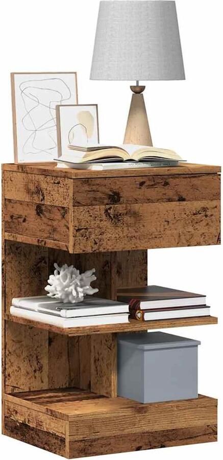 FIONERA Nachtkastje 40x35x65 cm bewerkt hout oud houtkleurig