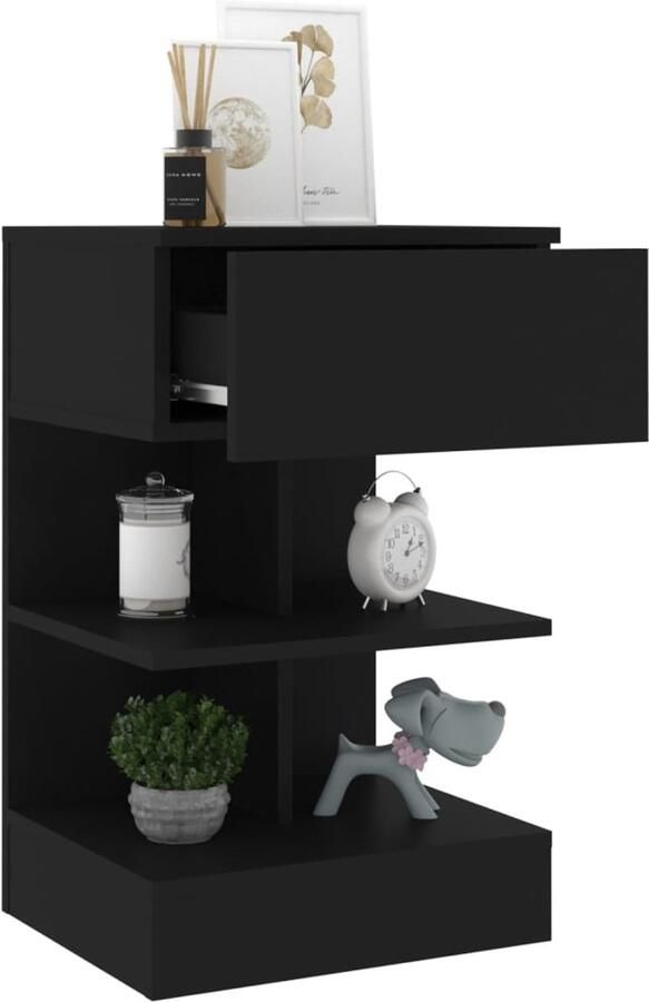 FIONERA Nachtkastje 40x35x65 cm bewerkt hout zwart