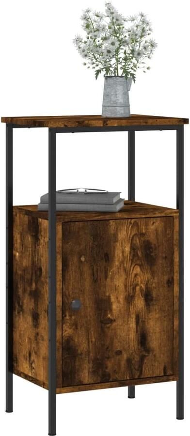 FIONERA Nachtkastje 41x31x80 cm bewerkt hout gerookt eikenkleurig