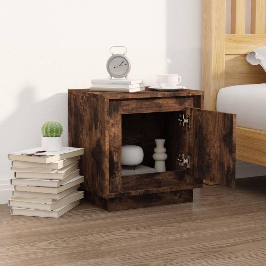 FIONERA Nachtkastje 44x35x45 cm bewerkt hout gerookt eikenkleurig