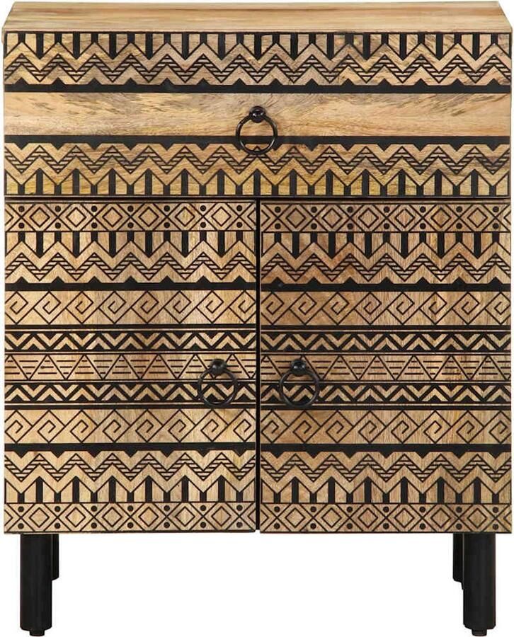 FIONERA Nachtkastje 50x33x60 cm massief ruw mangohout zwart