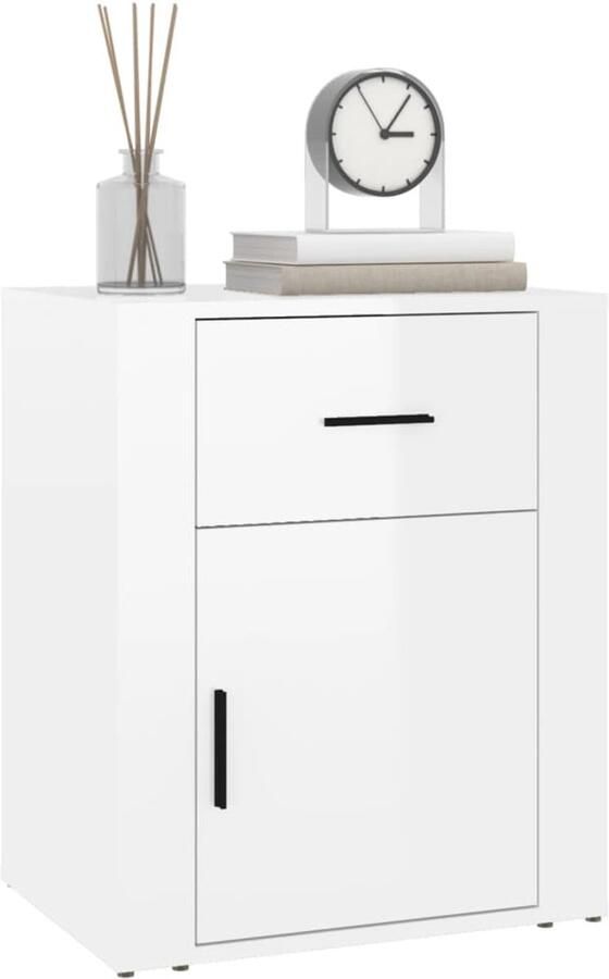 FIONERA Nachtkastje 50x36x60 cm bewerkt hout hoogglans wit