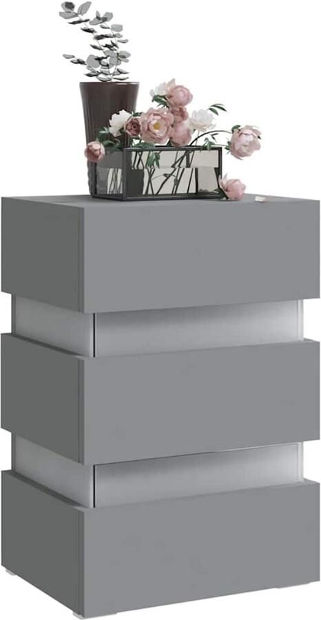 FIONERA Nachtkastje LED 45x35x67 cm bewerkt hout grijs