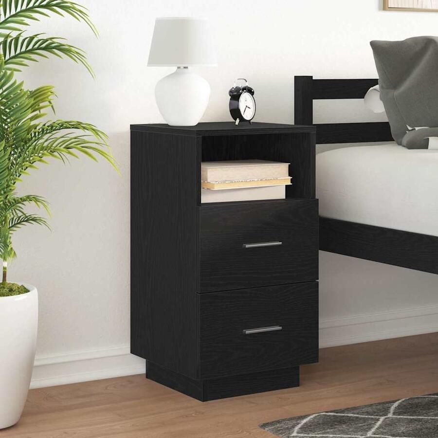 FIONERA Nachtkastje met 2 lades 36x36x68 cm zwart