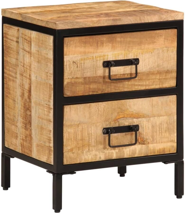 The Living Store Nachtkastje met 2 lades 40x35x53 cm massief ruw mangohout Nachtkastje Mango Wood Houten Nachtkastje Vintage Nachtkastje Industrieel Nachtkastje