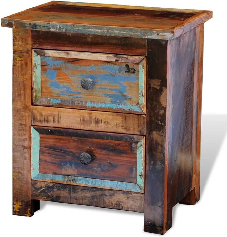 FIONERA Nachtkastje met 2 lades massief gerecycled hout