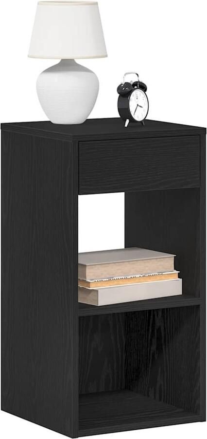 VidaXL Nachtkastje zwart eiken met lade 35x34x66 5 cm Nachtaandkast Slaapkamers Мебель Houten Nachtkastje Zwarte Meubels Nachtlamp Tafellamp - Foto 2