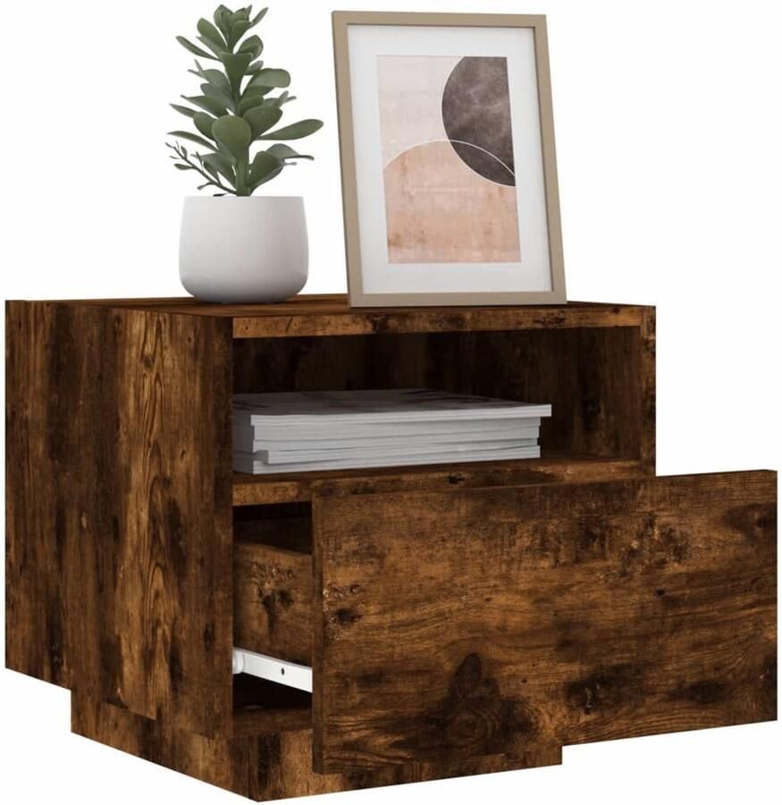 FIONERA Nachtkastje met LED-verlichting 40x39x37 cm gerookt eikenkleur