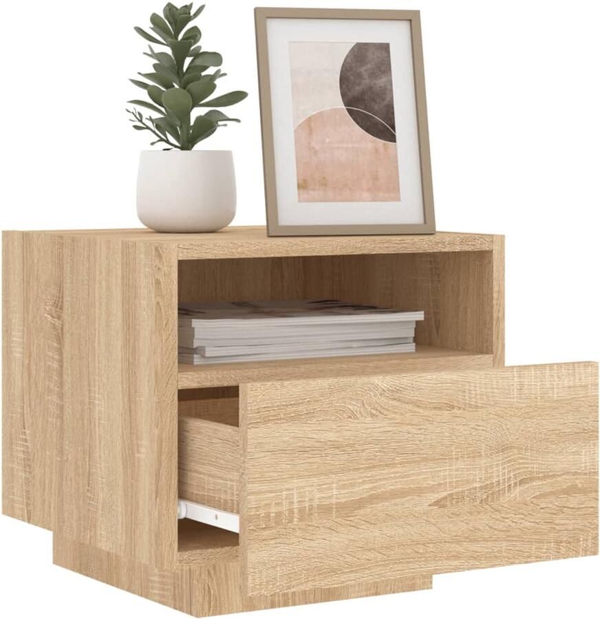 FIONERA Nachtkastje met LED-verlichting 40x39x37 cm sonoma eikenkleurig