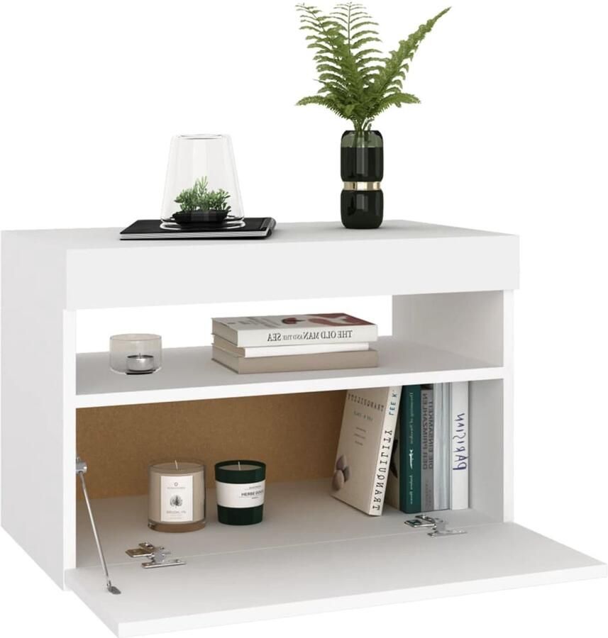 FIONERA Nachtkastje met LED-verlichting 60x35x40 cm bewerkt hout wit