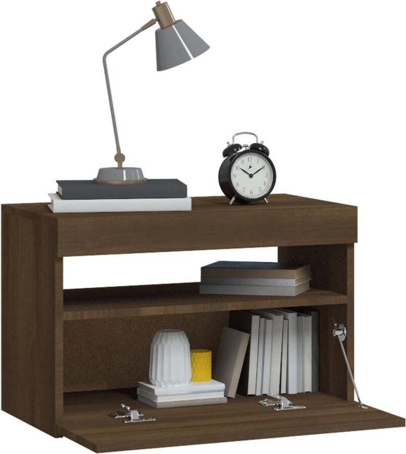 FIONERA Nachtkastje met LED-verlichting 60x35x40 cm bruineiken