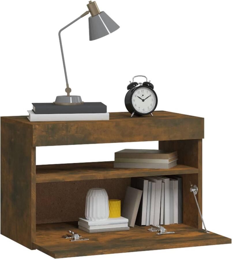 FIONERA Nachtkastje met LED-verlichting 60x35x40 cm gerookt eikenkleur