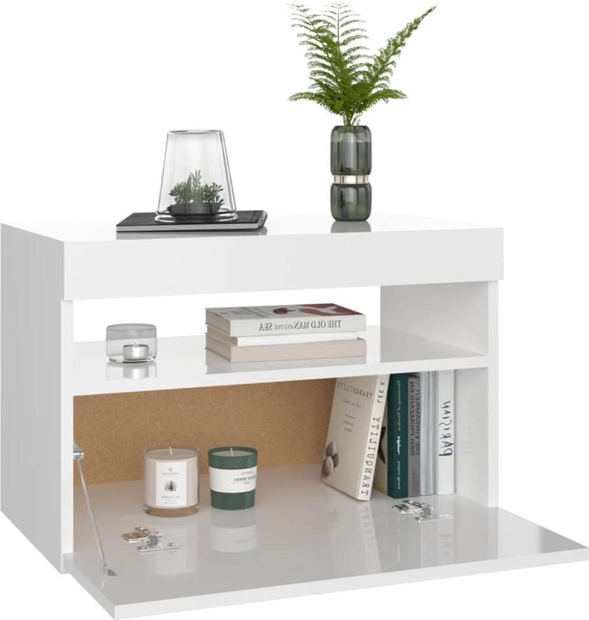 FIONERA Nachtkastje met LED-verlichting 60x35x40 cm hoogglans wit