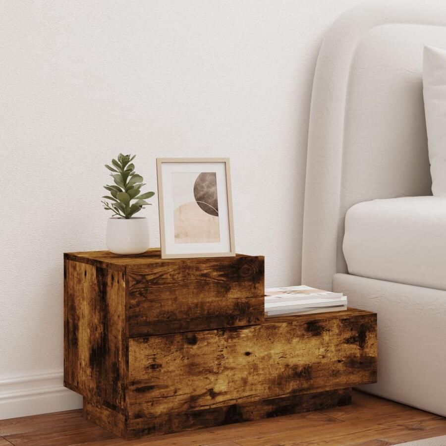 FIONERA Nachtkastje met LED-verlichting 70x36x40 5 cm gerookt eiken