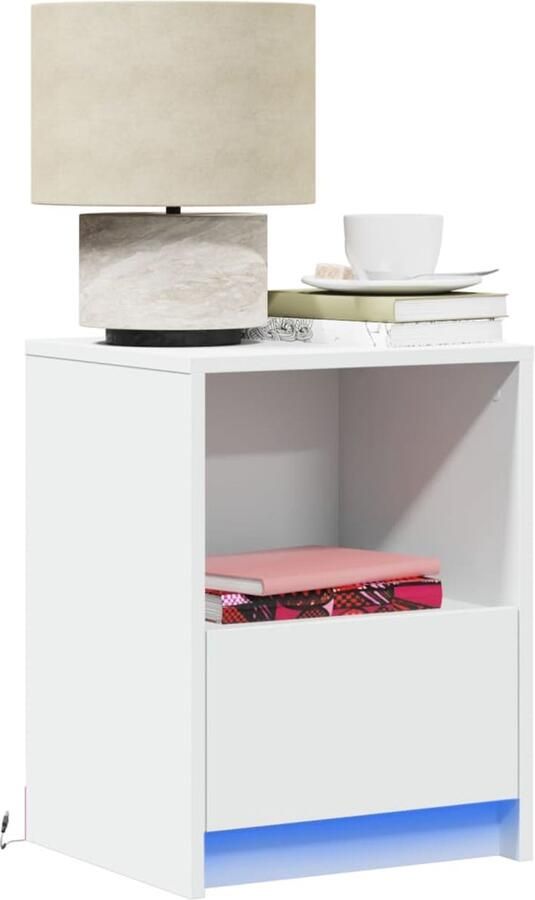 VidaXL Nachtkastje met LED-verlichting bewerkt hout wit