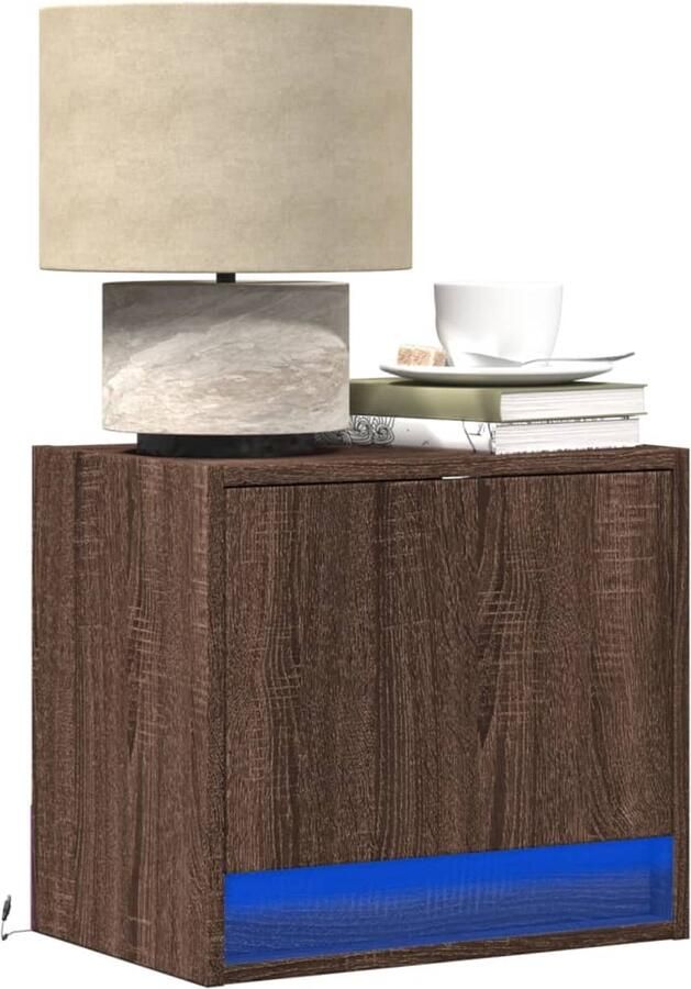 FIONERA Nachtkastje met LED's wandgemonteerd bruin eikenkleur