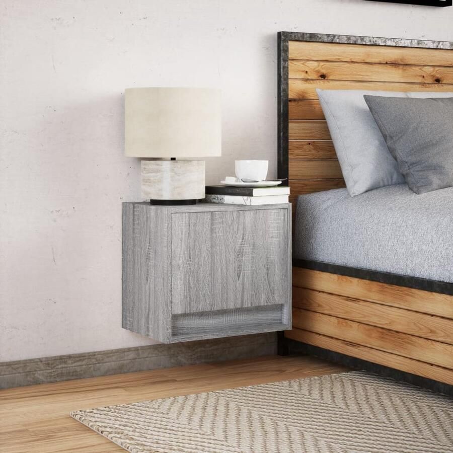 FIONERA Nachtkastje met LED's wandgemonteerd grijs sonoma eikenkleurig